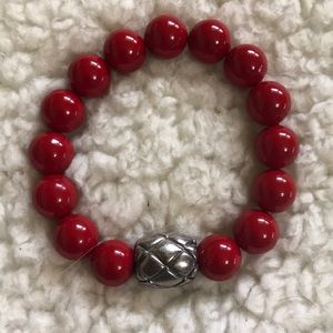 Right Stretch Bracelet- Red With Silver Charm